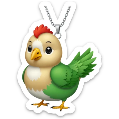 un oiseau classique tout vert avec un collier autour de son cou avec des breloque argentées et un seul poil blond qui fait une petite bouclette sur le front  sticker