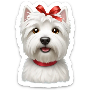 cute fluffy westie with red ribbon on top of head sticker
