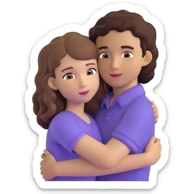 girl with long light brown hair and pale skin hugging a boy with short black curly hair and tanned skin sticker