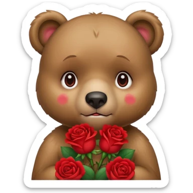 Cute bear with crying  eyes holding roses with this emoji expression  sticker