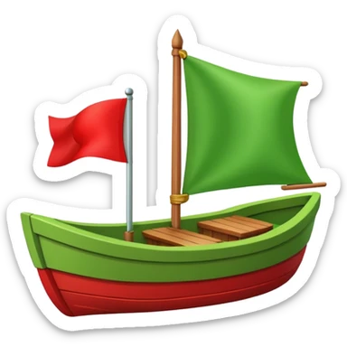 green boat in cartoon having a small place and a small red flag on it sticker