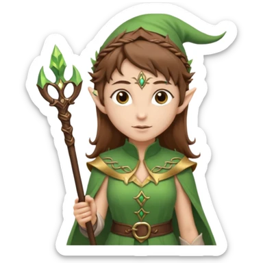 elf with staff brown hair, no hat sticker