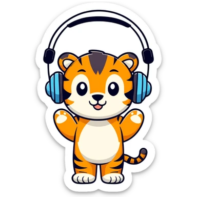 "A tiger wearing large headphones. Make image like the basic set of smileys like on the phone sticker