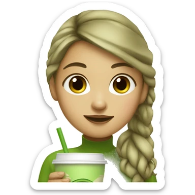 Girl drink matcha latte sticker