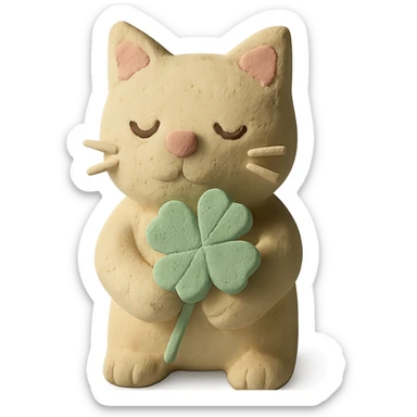 claymation style cat with clover, pastel colors sticker