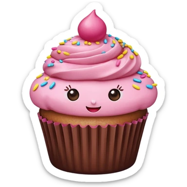 cupcake with pink icing, cute face sticker