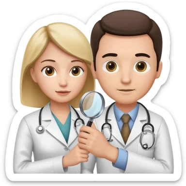 medico olhando a pele do braço de um paciente com uma lupa sticker