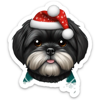 All black Shih Tzu with Christmas sweater sticker