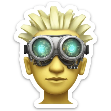 Pastel light yellow Mohawk cyborg head with silver steampunk goggles, goatee and circuits sticker