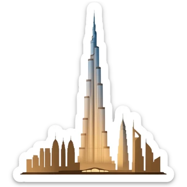 Burj Khalifa, beige silhouette, minimalism, with long shadow, emoji style sticker