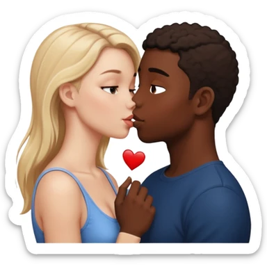 Please create a French kiss between a white girl and black boy sticker