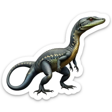 cinematic-monitor-lizard-realistic-full-body-standing-emoji,-long-powerful-tail-dragging-slightly-behind,-sleek-scaled-body-textured-with-rich-patterns,-head-tilted-dramatically,-dark-intense-eyes-observing-its-surroundings,-simplified-yet-realistic-focused-features,-highly-detailed,-glowing-with-an-almost-sarcastic-glow sticker
