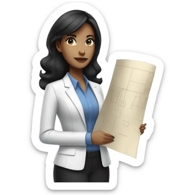 woman profession architect black straight hair and black eyes sticker