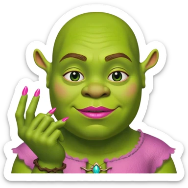 Shrek with pink long nails and pink lipstick sticker