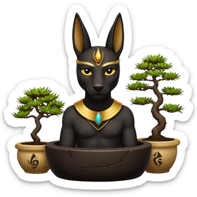  Comforting black fur Anubis mudman cracked bonsai pot  sticker