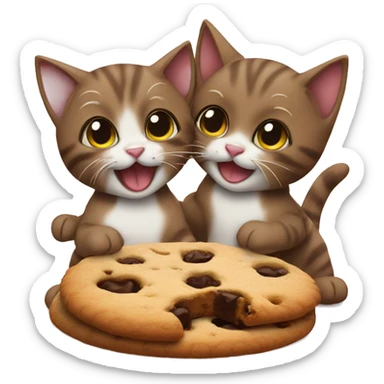 Two kittens brown, eating cookie  sticker