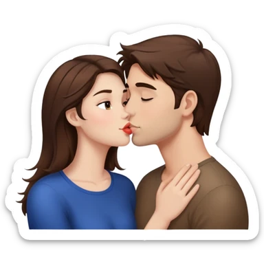 A brunette girl kisses a guy with brown hair. sticker