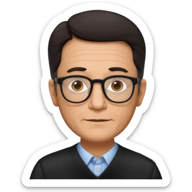 Make an emoji of a 56 year old male with glasses and dark hair with Jewish features and have him in front of an ai  sticker