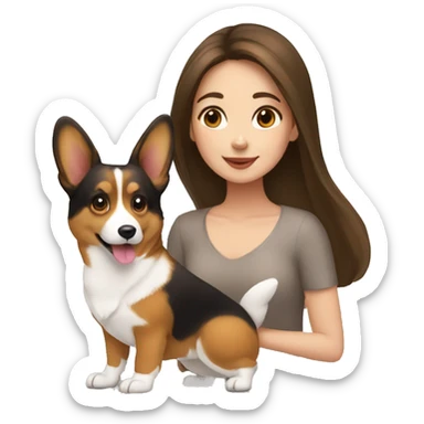 Brunette girl and corgi sending love sticker