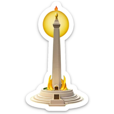 Cinematic Realistic Monas Landmark Emoji, showcasing the National Monument in Jakarta, a towering obelisk with a golden flame, set within a lush park under a clear, radiant sky. sticker