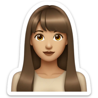 beautiful woman with long brown hair with bangs, brown eyes tan skin sticker