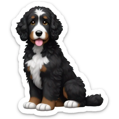A black bernadoodle dog, black fur on everything except white belly and paws sticker