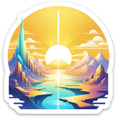 Epic complex detailed iridescent gradients white golden bright light solarpunk sunny futuristic aesthetic-scenery sticker