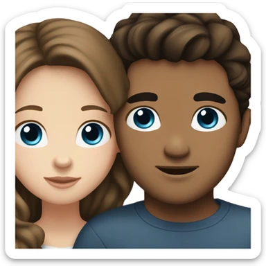 brown haired, white girl with brown eyes hugging boyfriend who has black hair, blue eyes, and is white sticker