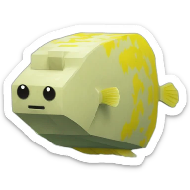 cube yellow fugu fish with two fins and tail in minecraft style full size sticker