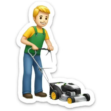normal man cutting grass with lan mower sticker