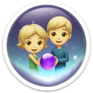 Crystal ball with boy and girl inside it sticker
