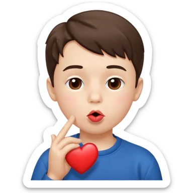 Emoji, boy's face blowing a kiss, puckered lips, small heart sticker