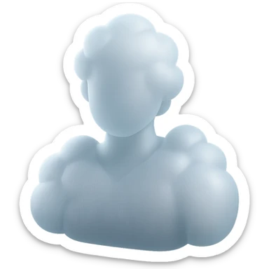 shoulder-up person fully made of white fluffy bulging clouds, matte glass style sticker