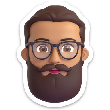 man with medium beard, connected eyebrows, olive tan skin, brown eyes, and glasses sticker