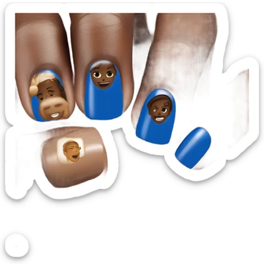 blue nails polish brushed on nail with medium-dark skin tone sticker