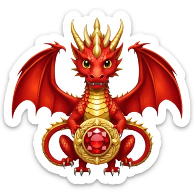 Golden Dragon with wings crest/brosch in a circle with red gems sticker