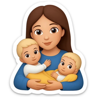 Remove hood from Mary, give her brown hair, keep light skin and baby Jesus, in emoji style. Remove background. sticker