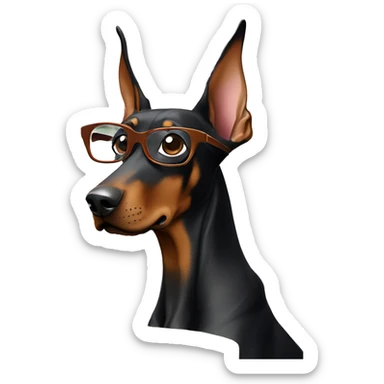 Doberman with glasses enjoys the weekend on a laptop sticker