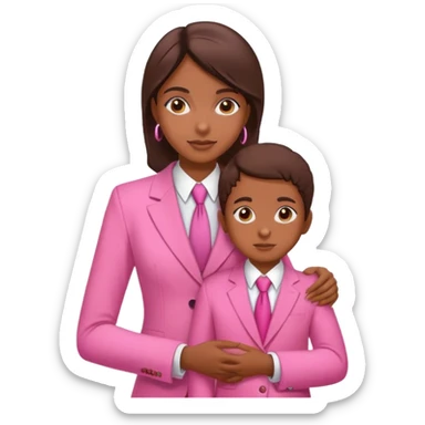 Brune girl pink suit with child sticker