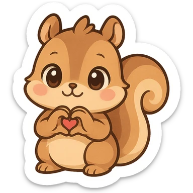 a chibi squirrel making a heart with its hands, big eyes adorable sticker