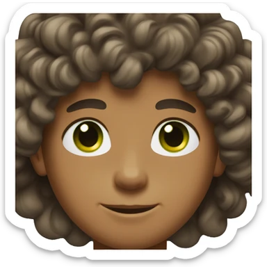 Tan boy with green eyes and shoulder length curly dark brown hair  sticker