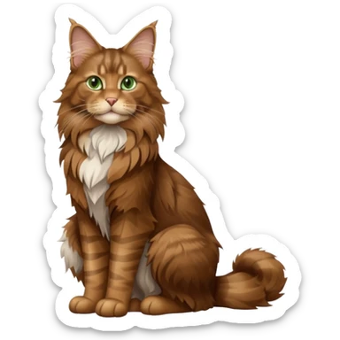 A high-resolution photo-realistic digital illustration of a brown maine coon cat, full body noble maine coon sitting sticker