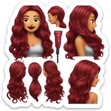 Beautiful tattooed  burgundy long haired woman blow drying her hair sticker
