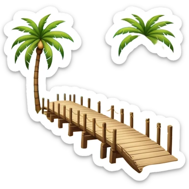 Ocean and beach scene with a pier with sand and palm trees sticker