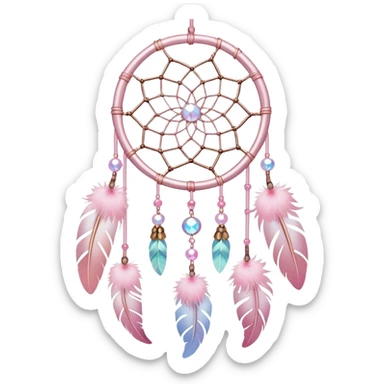 Hanging Iridescent pastel pink sakura crystals white-pearly suncatcher dreamcatcher with bells and feathers sticker