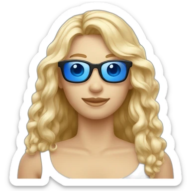 Iemand met blauw hesje blonden haren en zonnebril sticker
