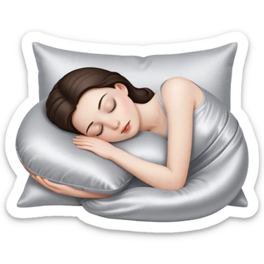 sleeping Barbie girl brunette white girl with a silver silk pillow sticker