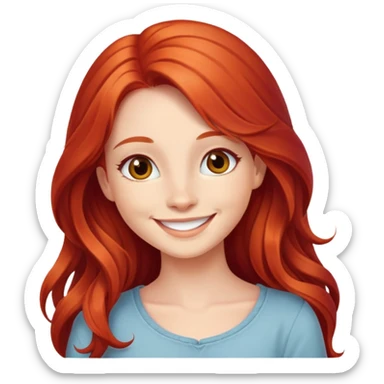Cute girl with a long hair red smiling  sticker