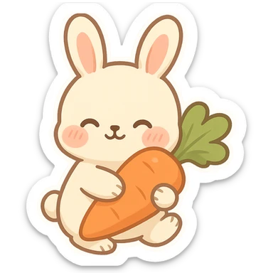 chibi sticker of a blushing bunny holding a carrot sticker