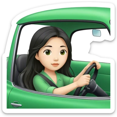 Long hair asian girl driving on her way in a green car  sticker